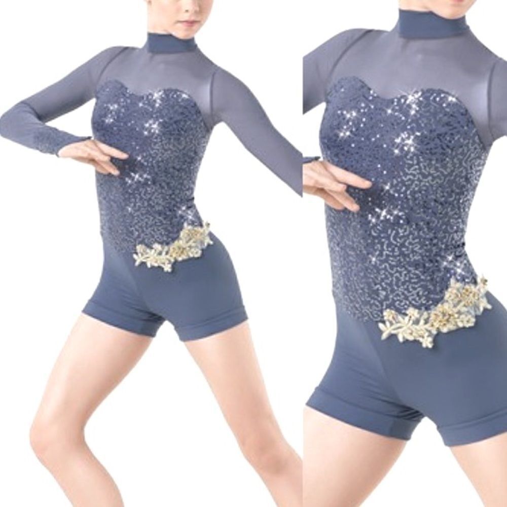 Rare WEISSMAN Dance jazz Costume slate blue sequin leotard biketard 9779 LC
